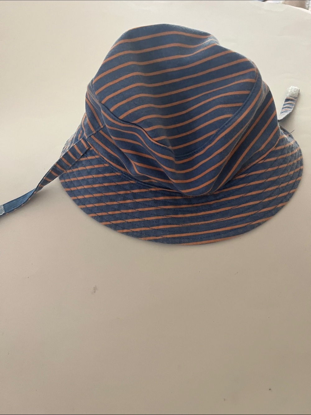 Striped Blue and Orange Kids Sun Hat with Chin Tie